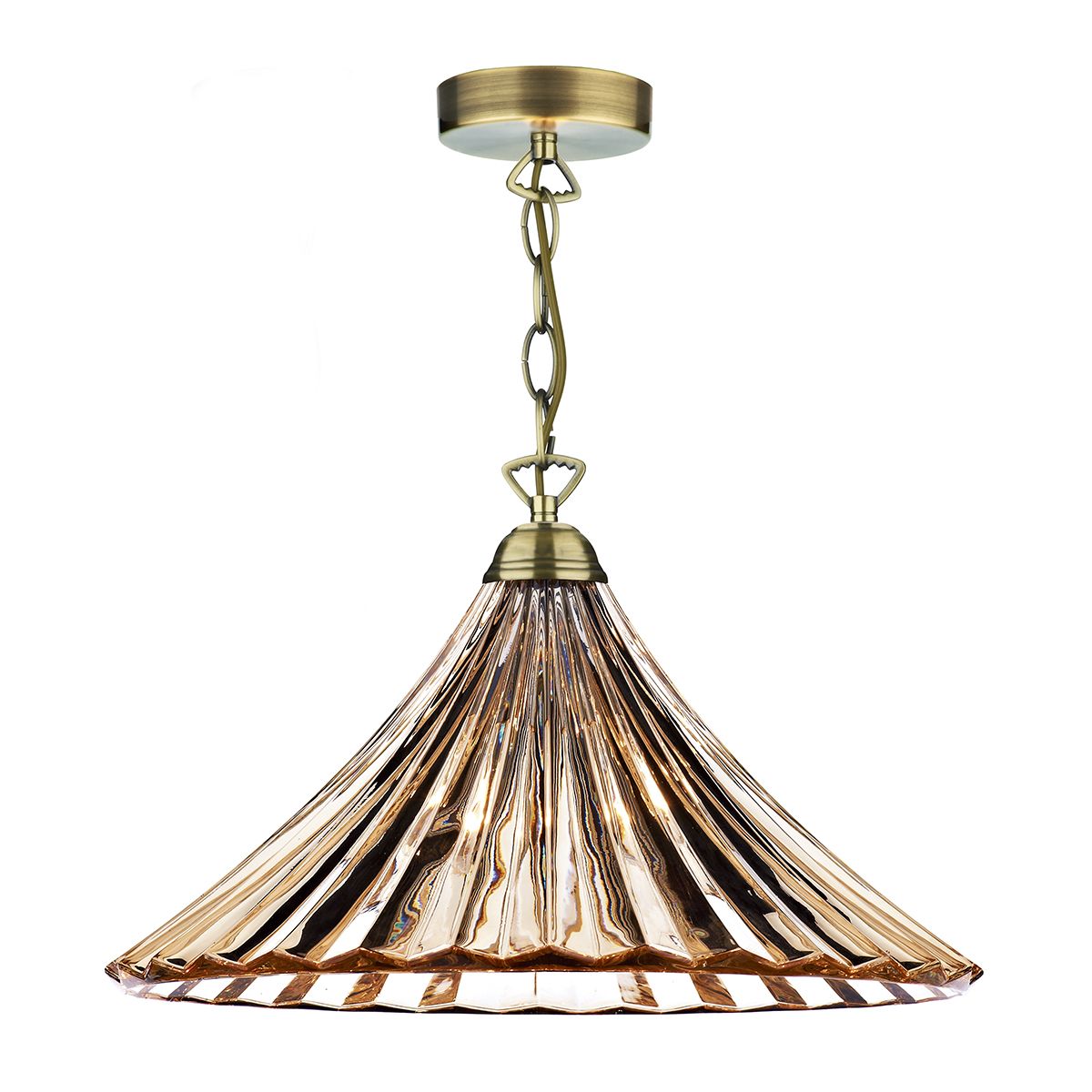 Ardeche Large Pendant Clear Glass Polished Chrome/Amber Glass & Antique Brass - Finish