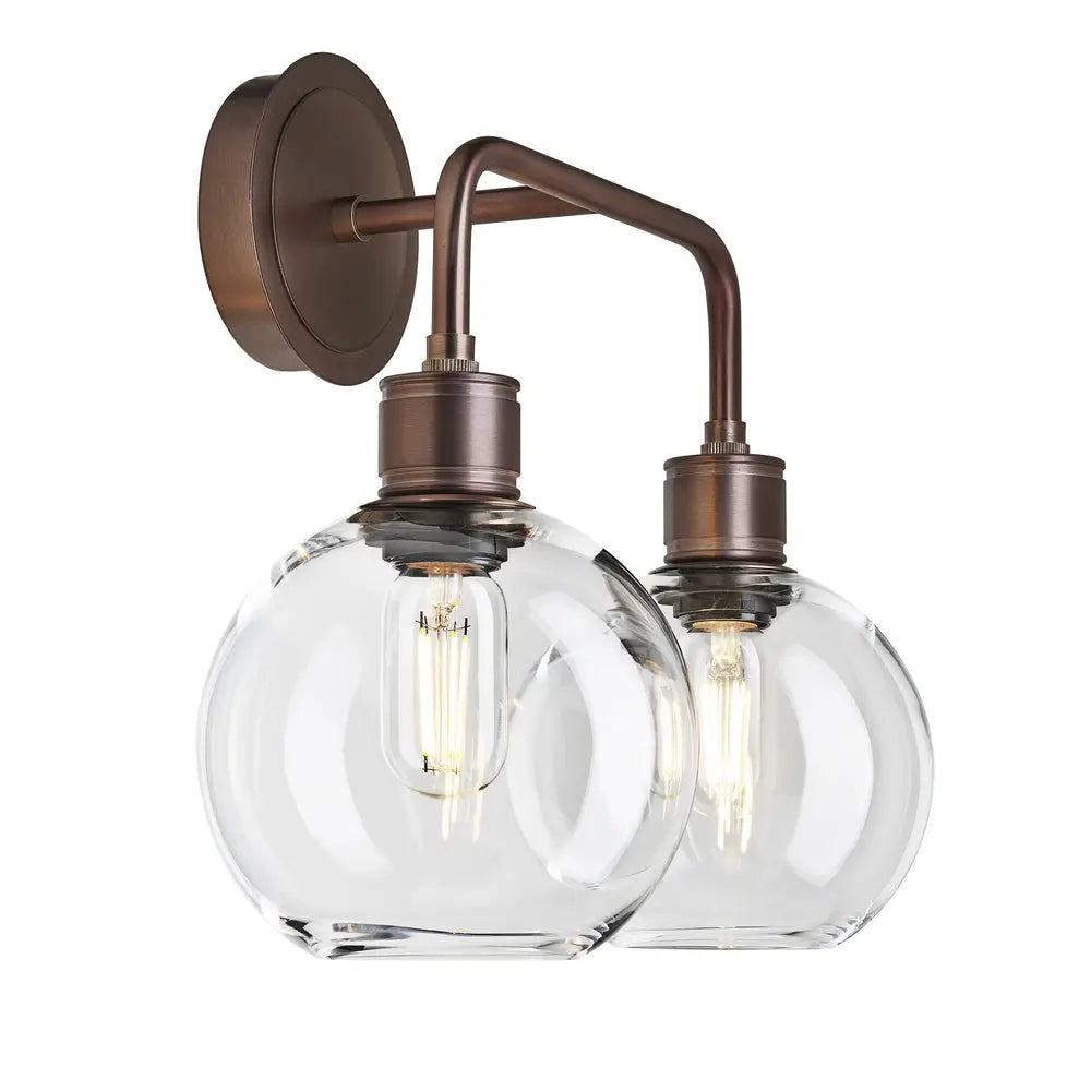 Albany Glass Globe 1/2Lt Wall Light - Clear/ Mocha Shades