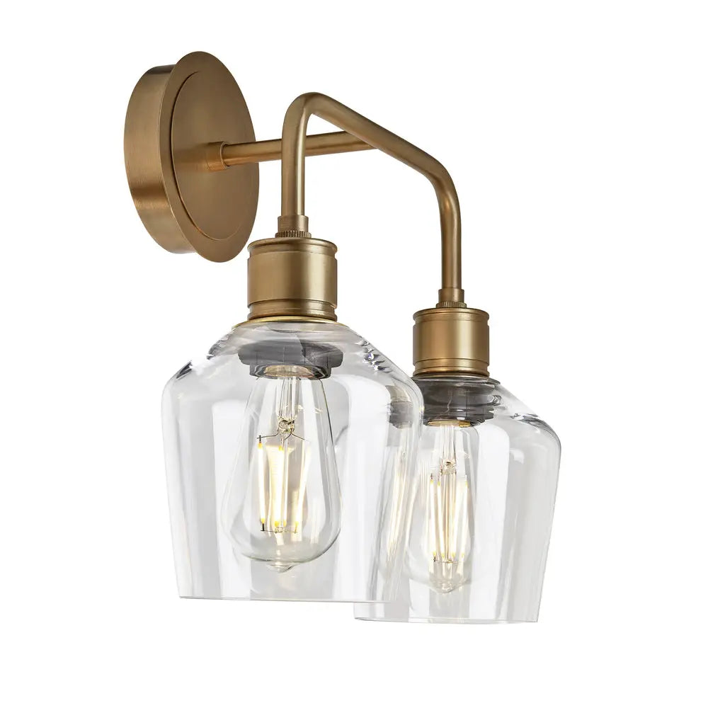 Albany Glass Schoolhouse 1/2Lt Wall Light - Clear/ Mocha Shades