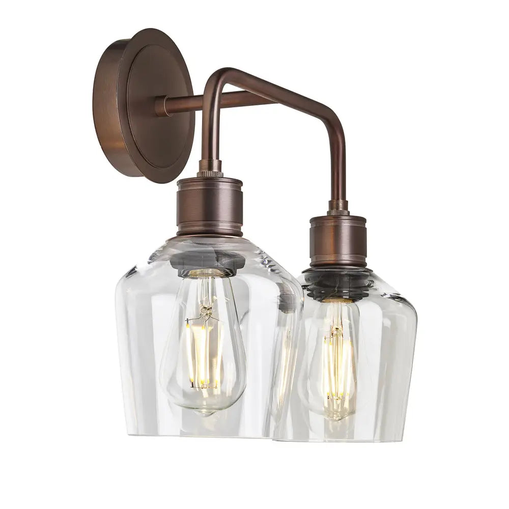 Albany Glass Schoolhouse 1/2Lt Wall Light - Clear/ Mocha Shades