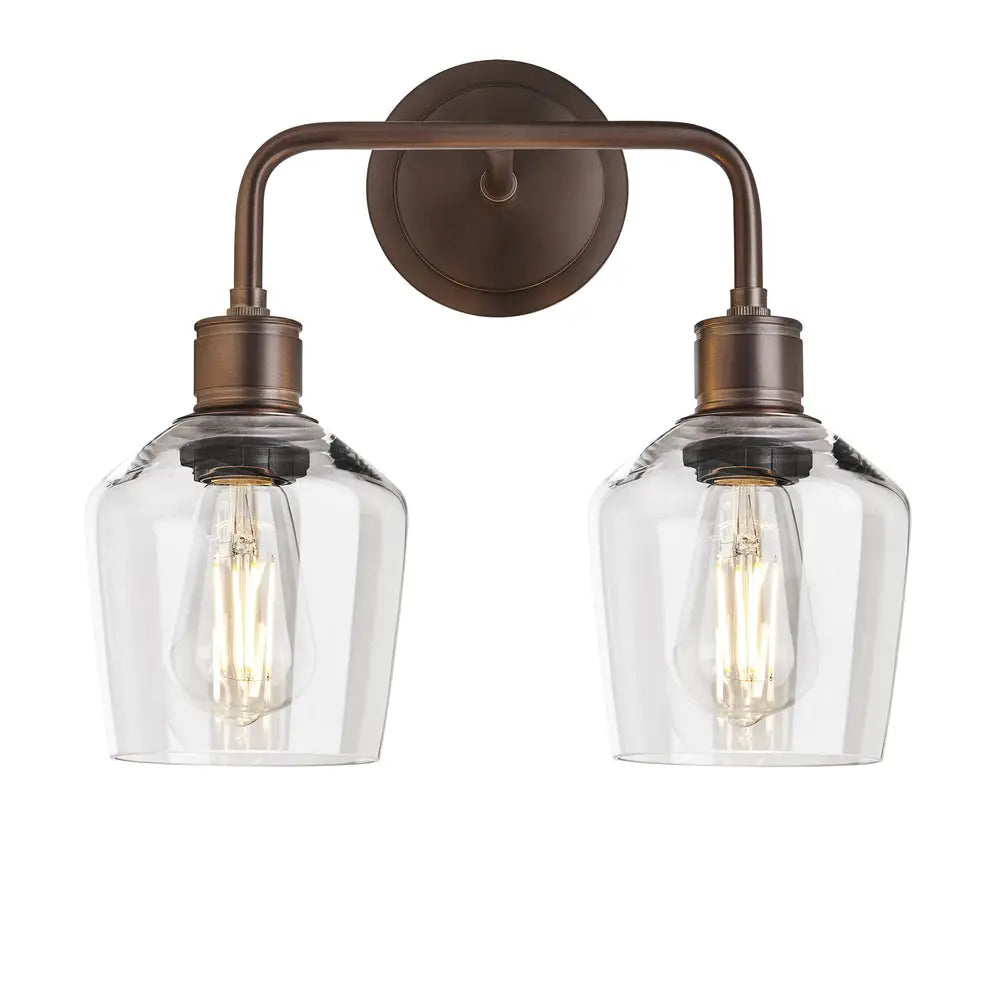 Albany Glass Schoolhouse 1/2Lt Wall Light - Clear/ Mocha Shades