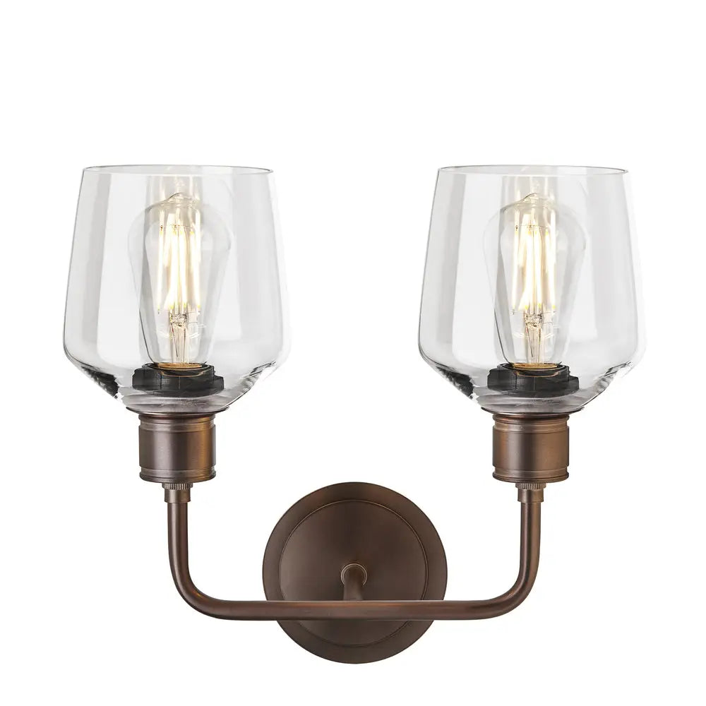 Albany Glass Schoolhouse 1/2Lt Wall Light - Clear/ Mocha Shades