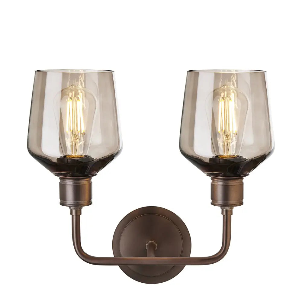 Albany Glass Schoolhouse 1/2Lt Wall Light - Clear/ Mocha Shades