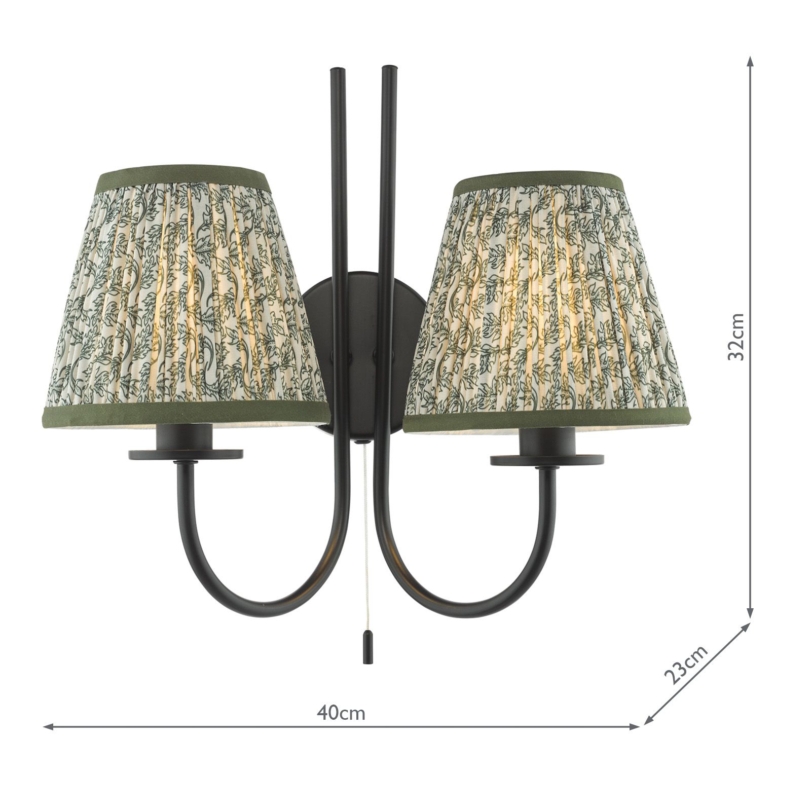 Becca 2 Light Wall Light- Matt Black & Green Shades