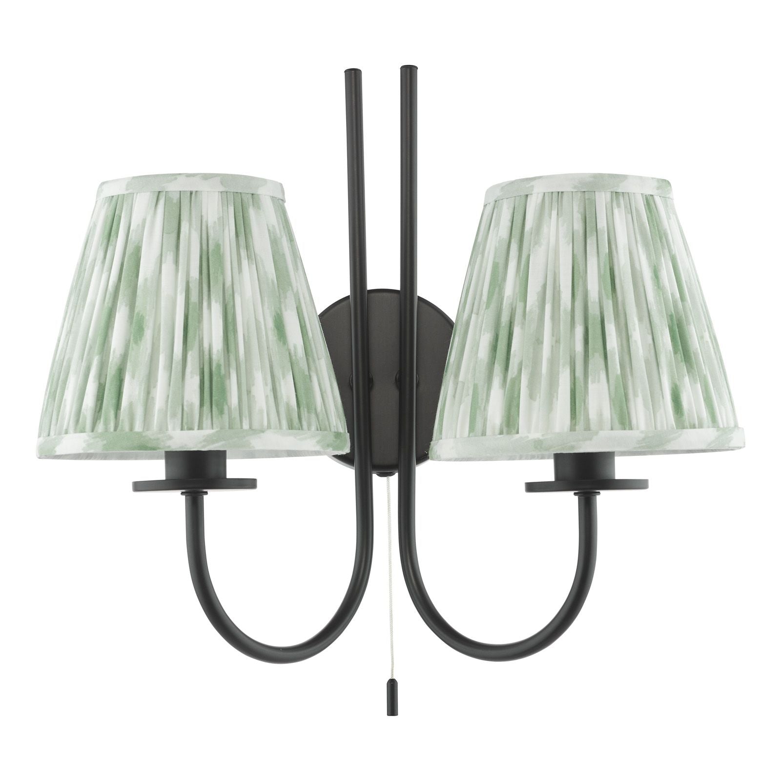 Becca 2 Light Wall Light- Matt Black & Green Shades