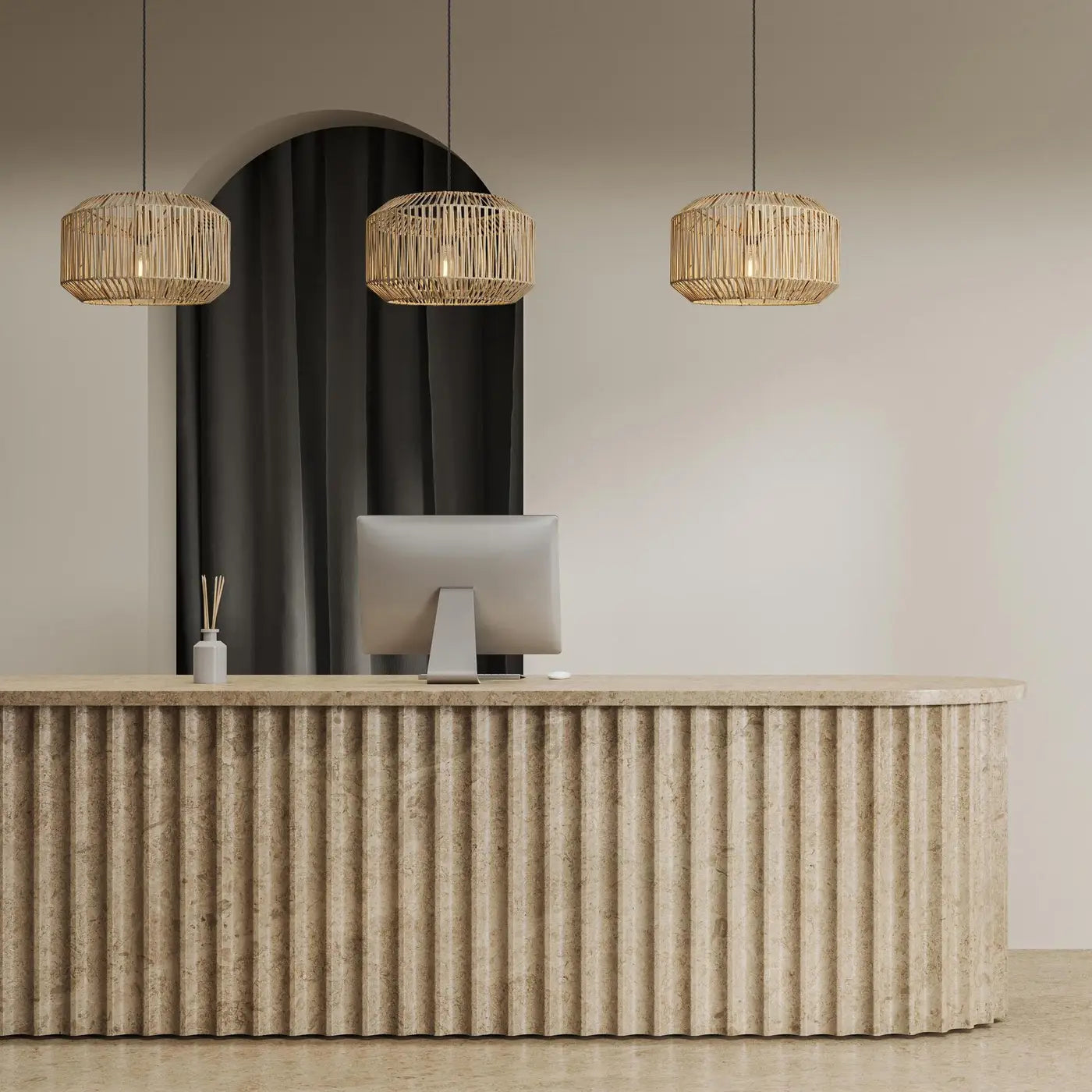 Boho Rattan Ceiling Pendant - 18 Inch - Drum