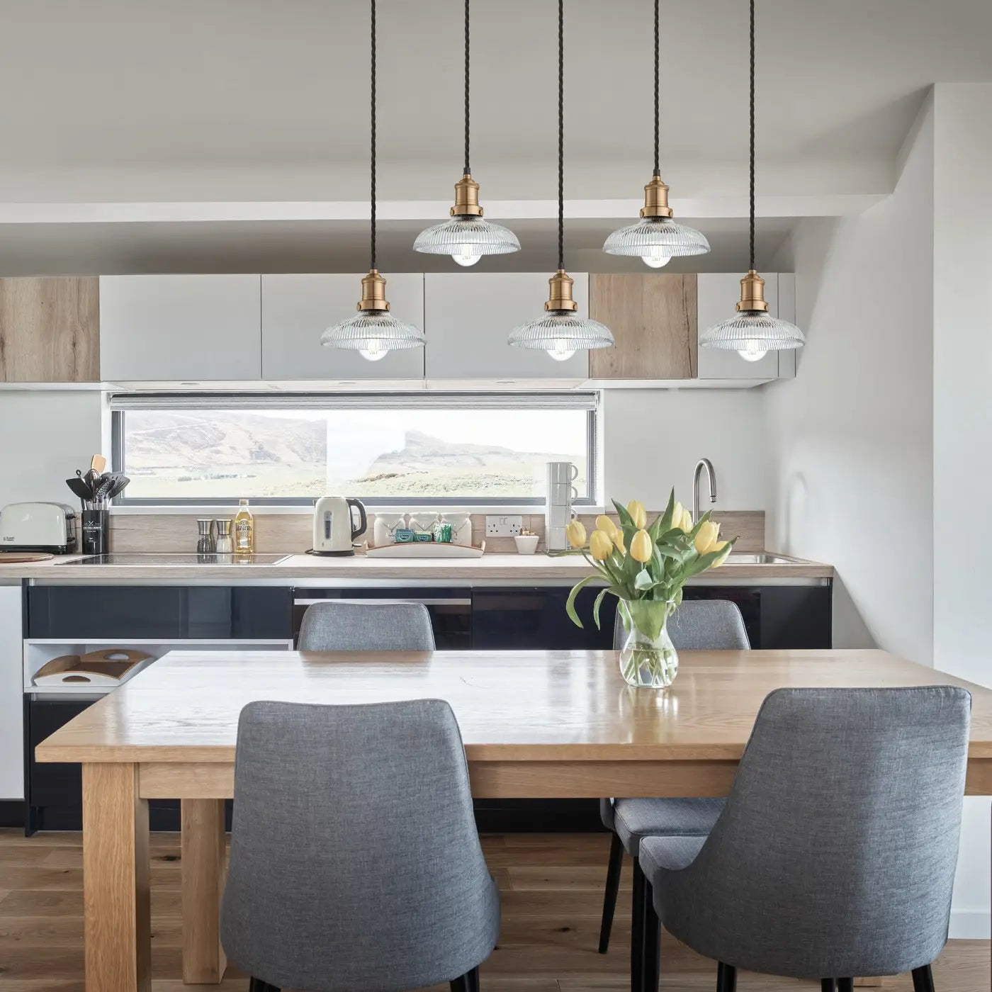 Brooklyn 3/5Lt Glass Dome Wire Cluster Lights - Brass/Pewter