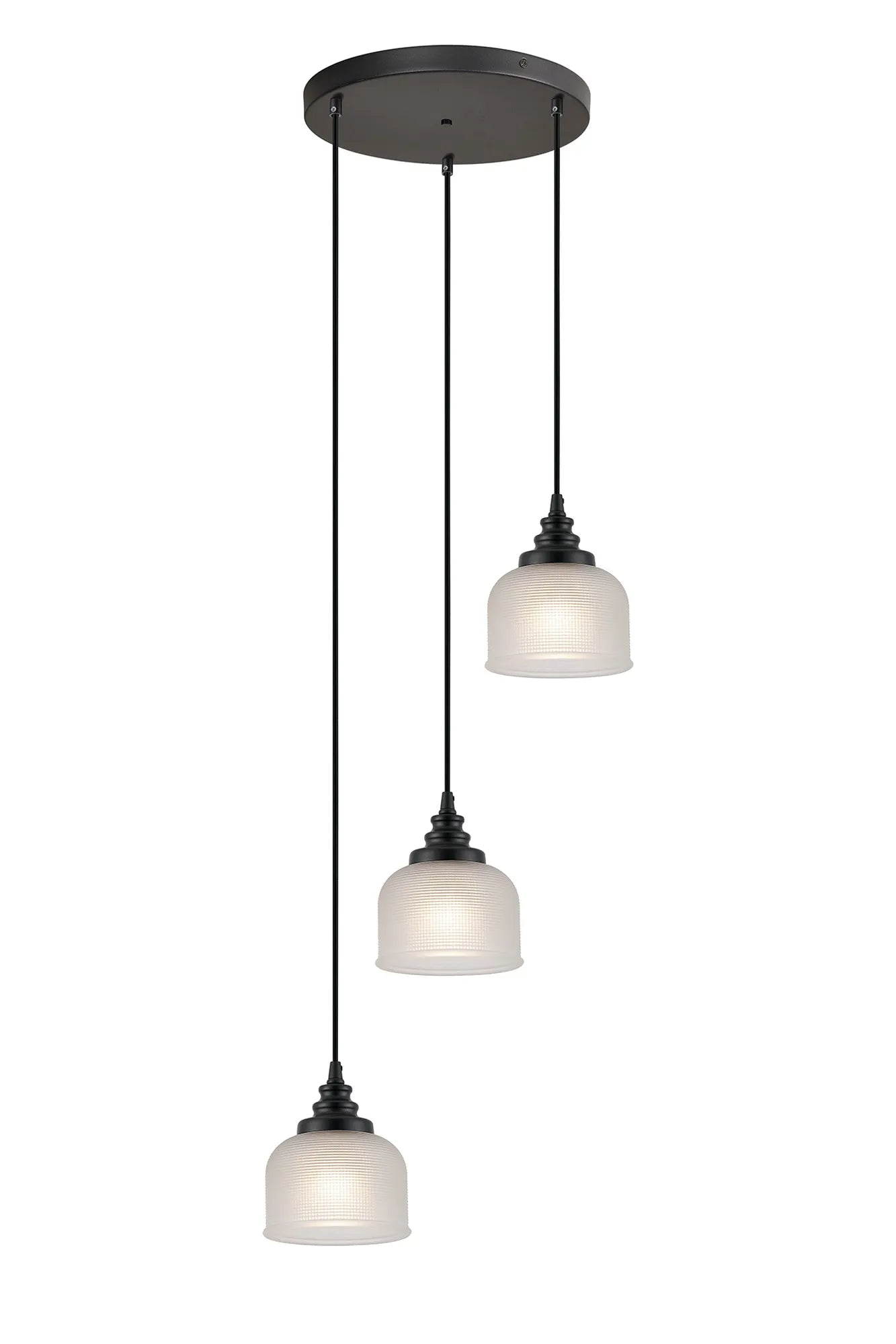 Sheffield Cluster Light Round Pendant, E27 Satin Black/Prismatic Dome Glass With Various Shades