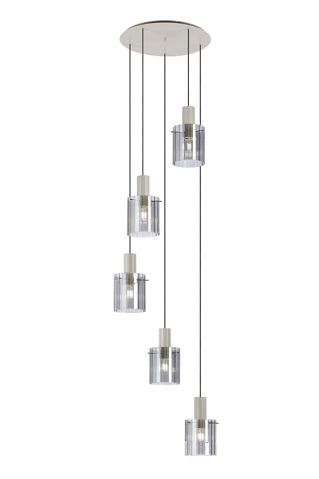 Hailey 5Lt Cluster Pendant Wide Line Glass - Various Colours