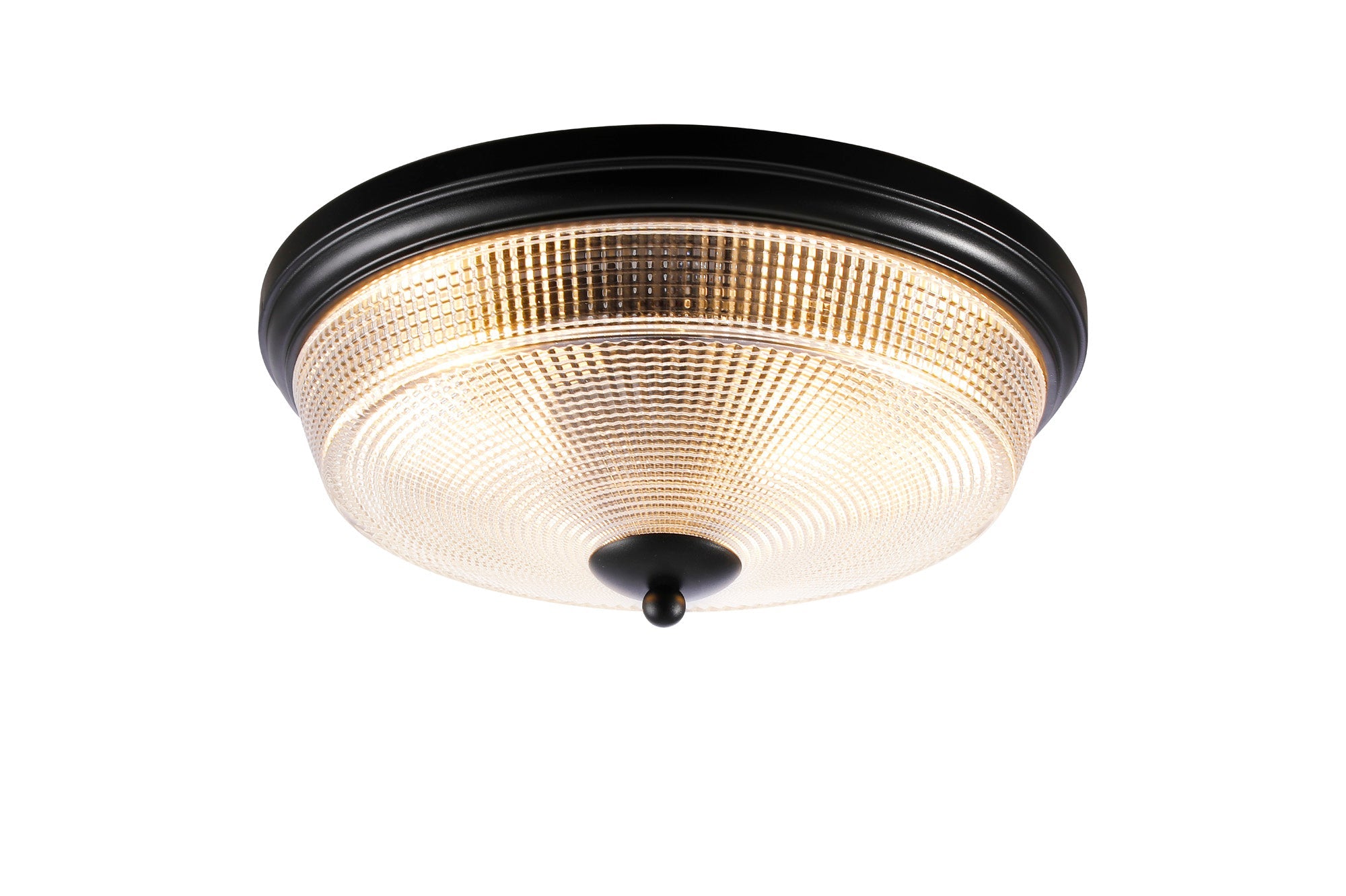 Amoray 2 Light E27 Flush Ceiling Light, IP44, Satin Black/Prismatic Glass