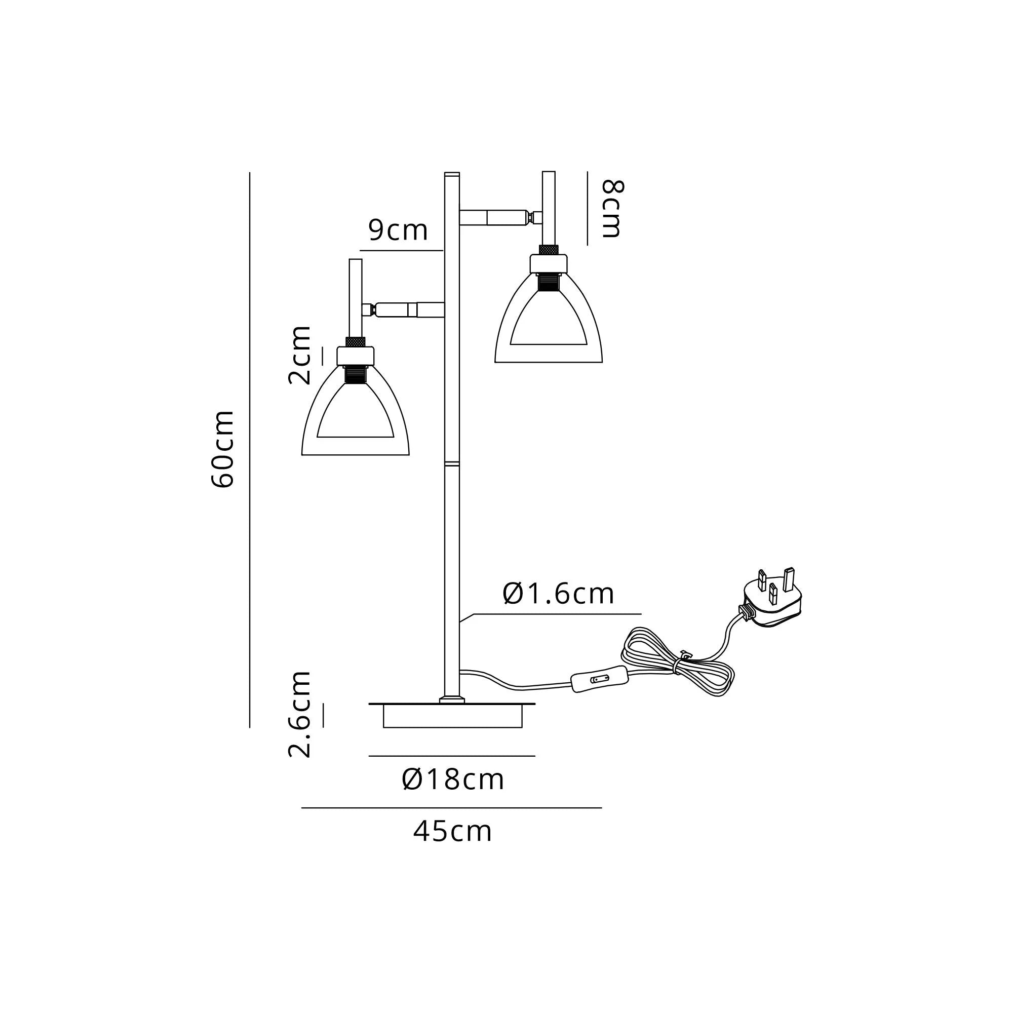 Cassis 2Lt Reader Table Lamp - Gold/Chrome/Black