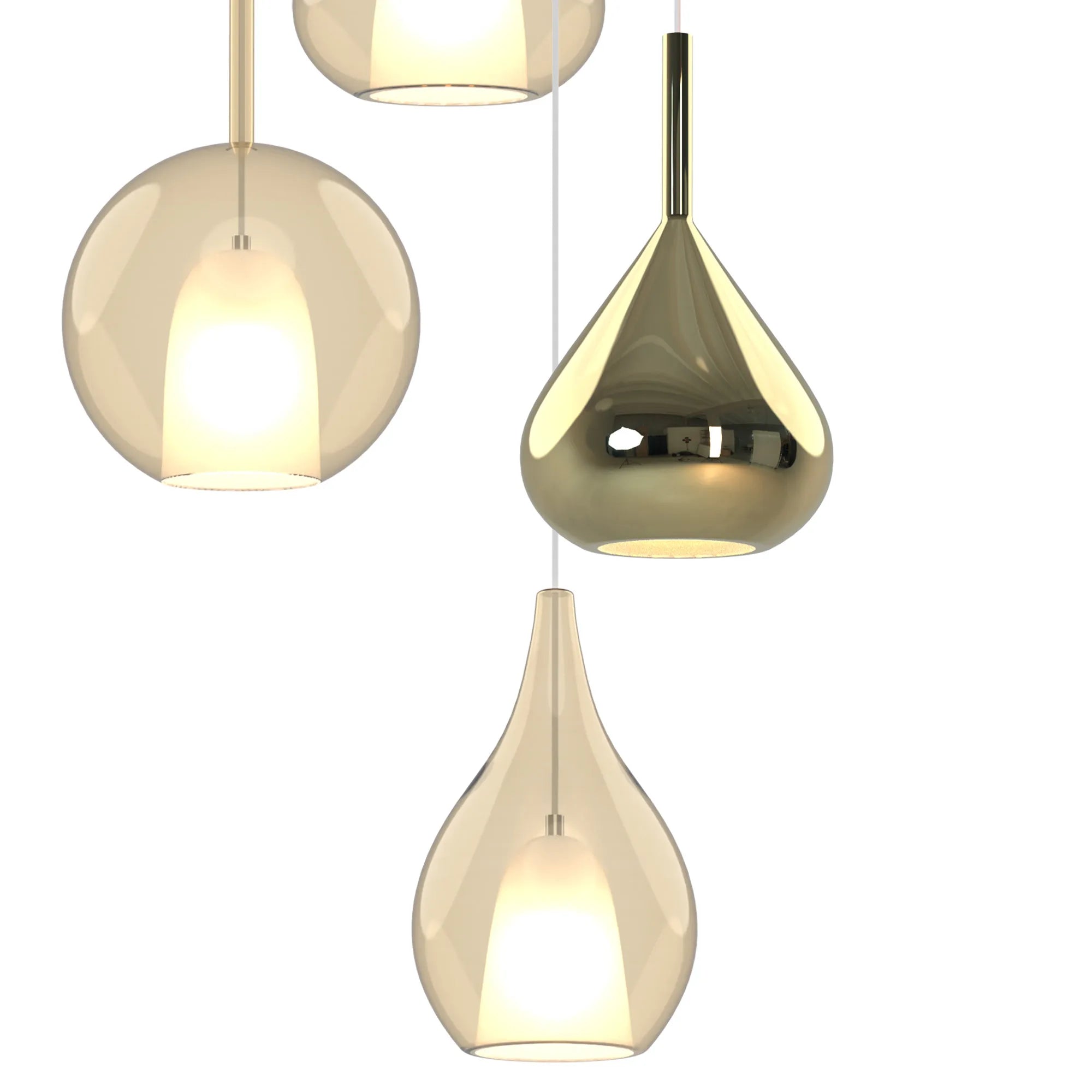 Canterbury Round Pendant With Mixed Glass Shades, 3 Light E27