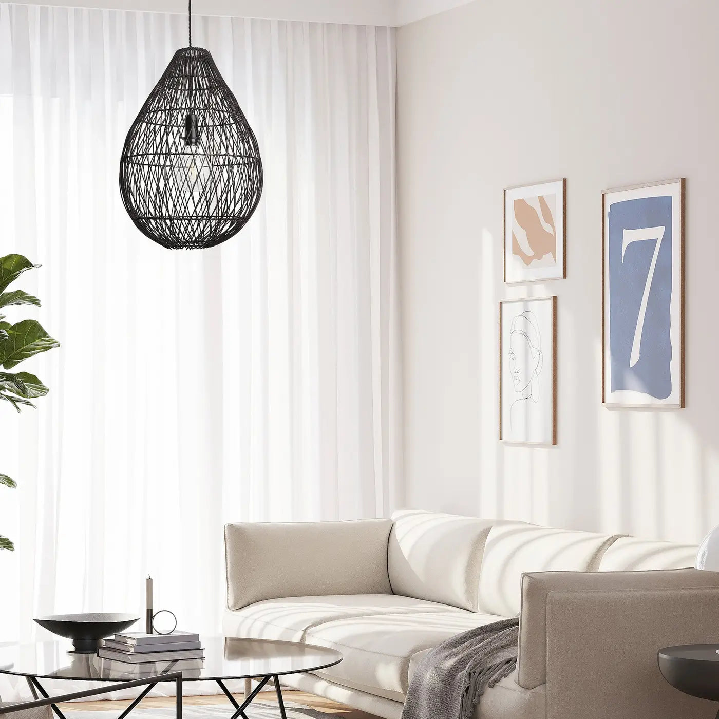 Coastal Rattan Ceiling Pendant Light - 16 inch - Drop