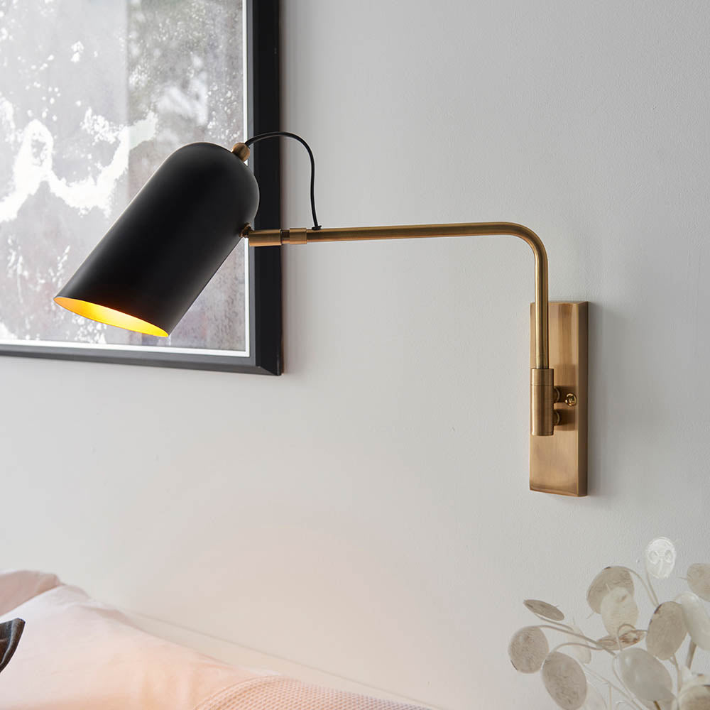 Navie Swing Arm Wall Antique Brass & Matt Black E27
