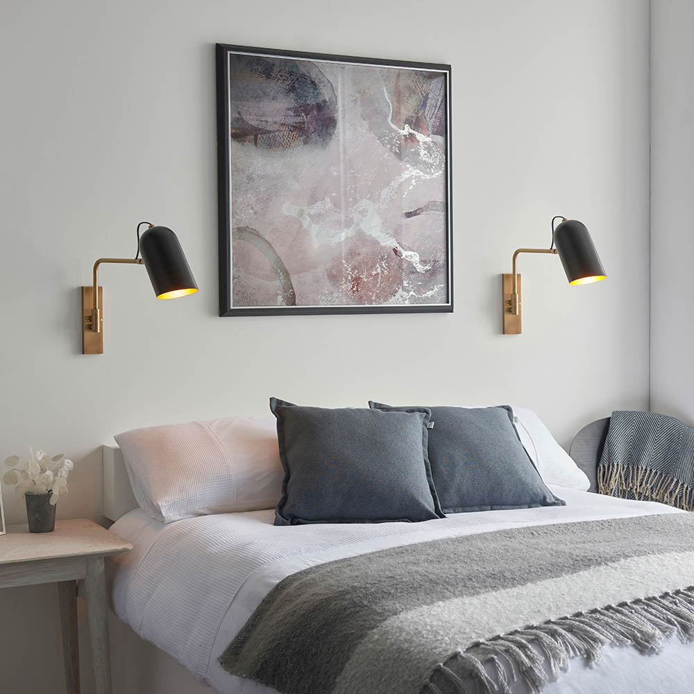 Navie Swing Arm Wall Antique Brass & Matt Black E27