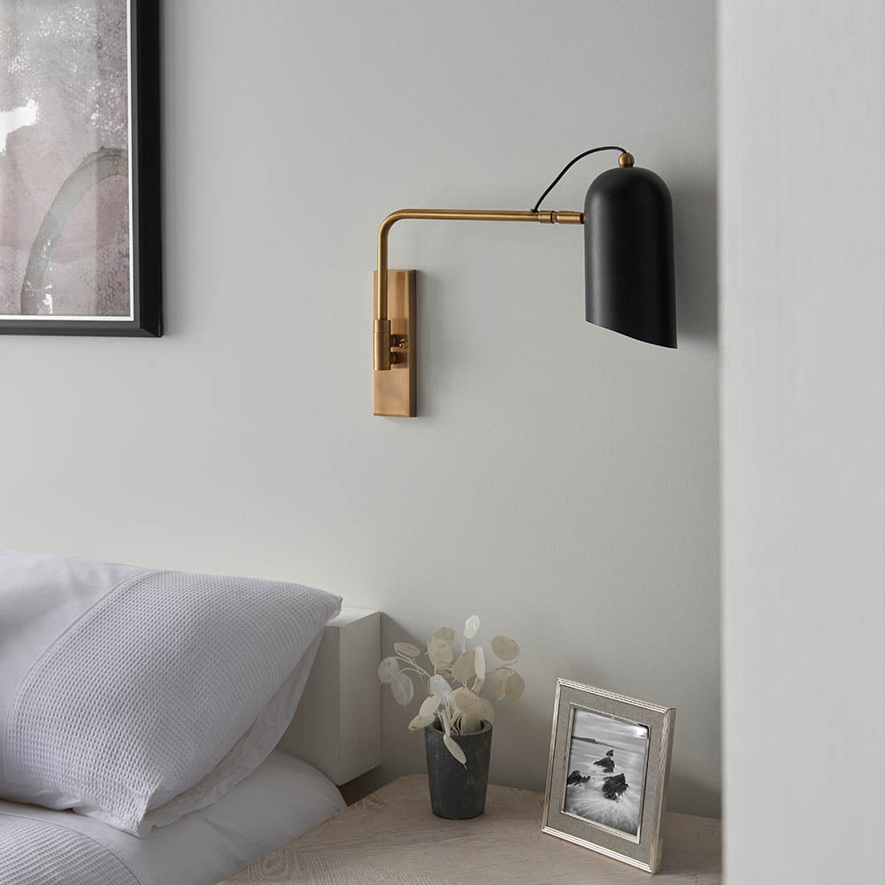Navie Swing Arm Wall Antique Brass & Matt Black E27
