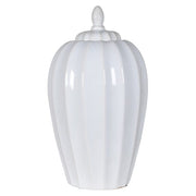 Large White Ribbed Jar with Lid