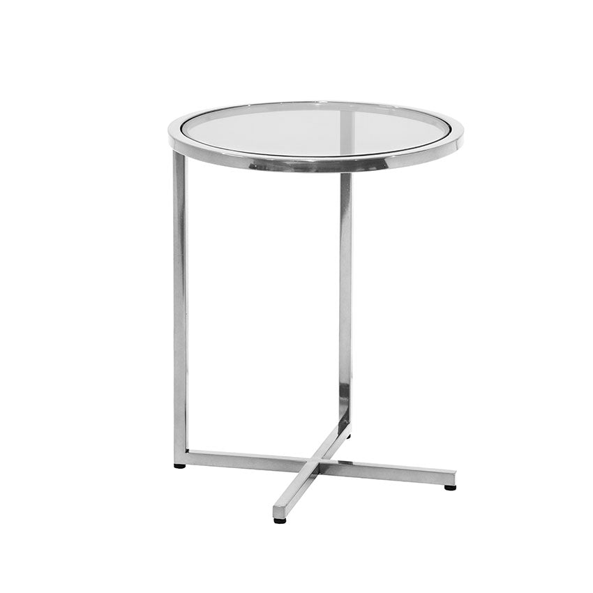 FUR Glass Top Side Table - Polished Nickel Finish