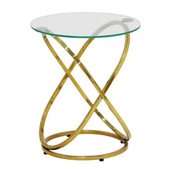 FUR Glass Top Side Table - Gold/Polished Nickel Finish