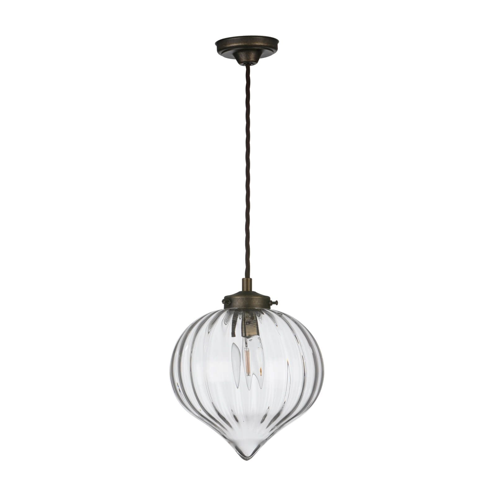 Holborn Ribbed Glass Single Pendant In Antique Brass