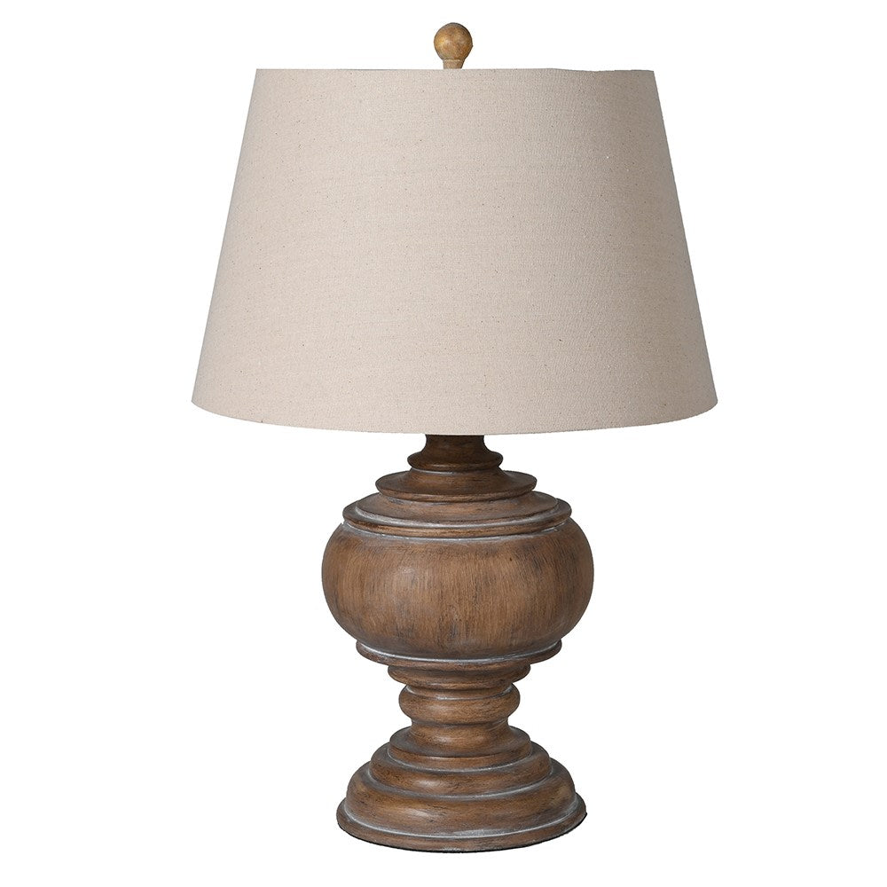 Noah Turned Wooden Table Lamp with Beige Shade