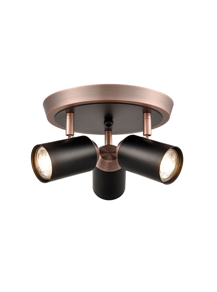 Holly 3Lt Plate Spotlight - Black & Copper/Black & Brass Finish