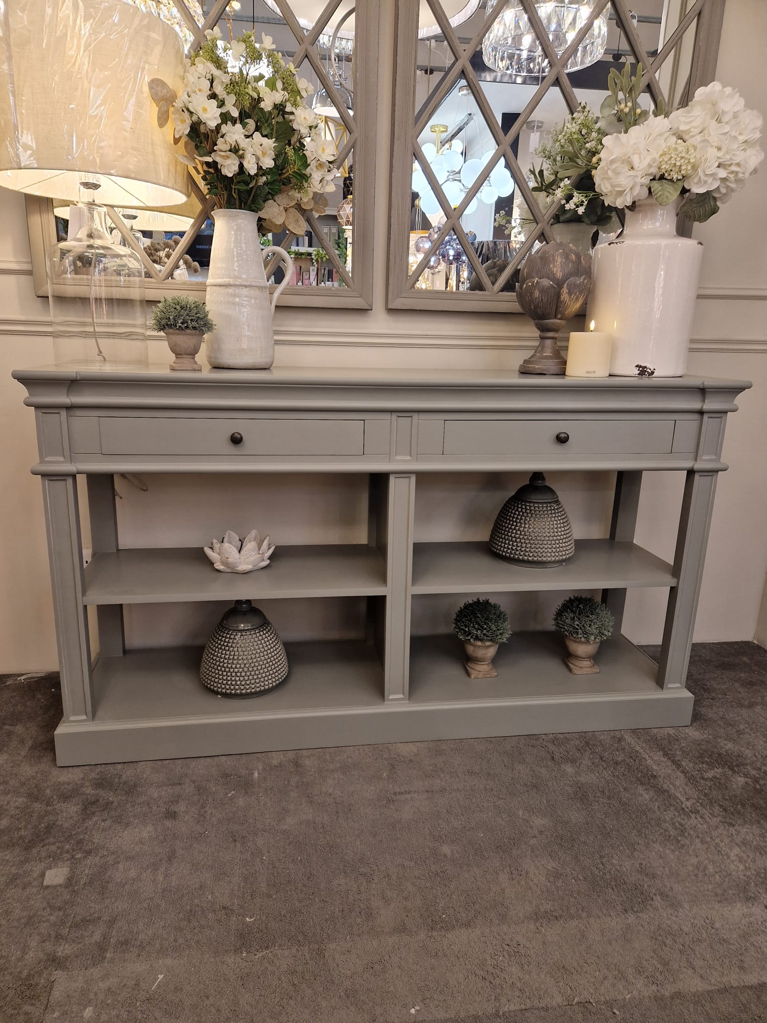 Wesley Shelf Buffet Console Table - White/Grey/Black - Cusack Lighting