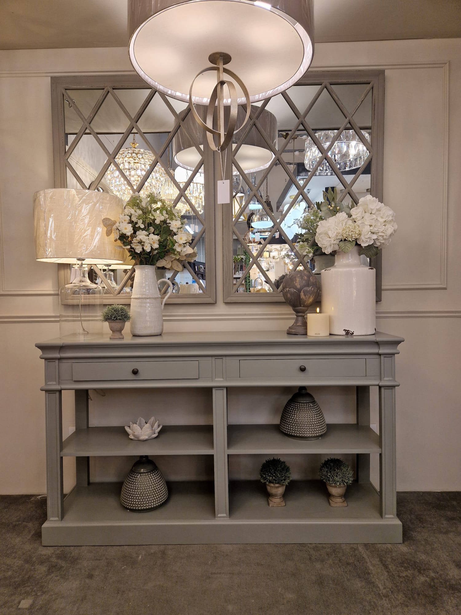 Wesley Shelf Buffet Console Table - White/Grey/Black - Cusack Lighting