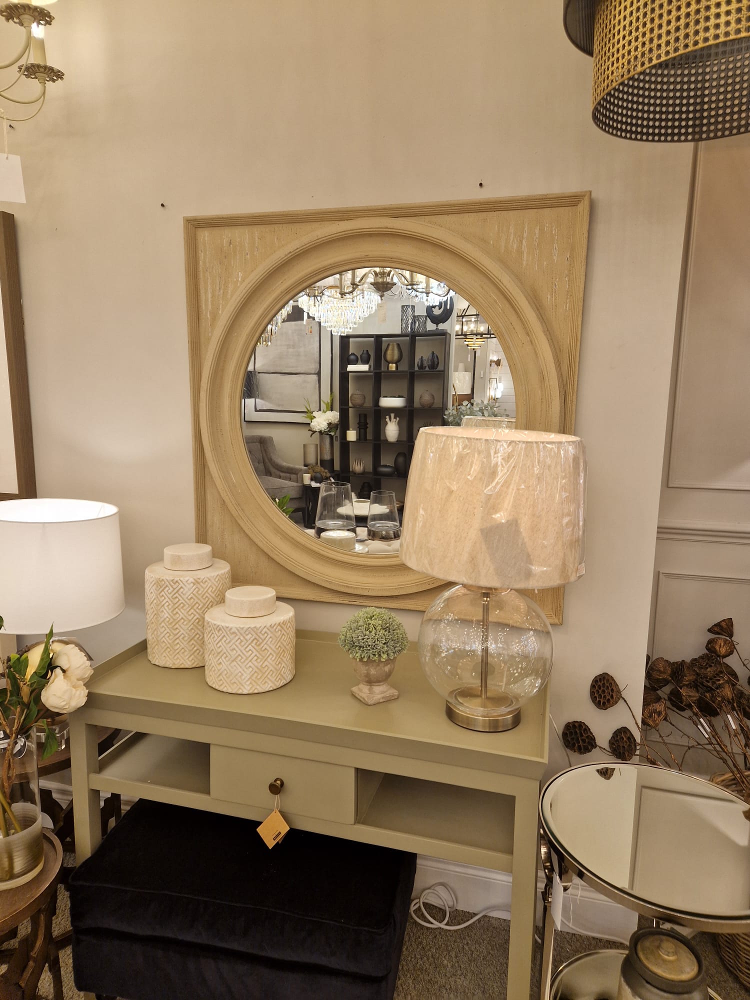 Lynda Round Mirror in Square Frame - Cusack Lighting