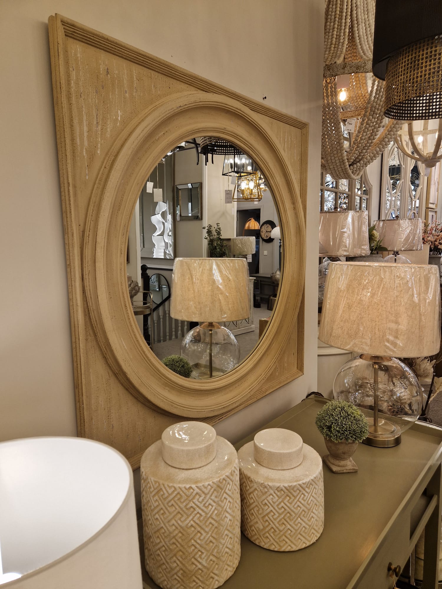 Lynda Round Mirror in Square Frame - Cusack Lighting