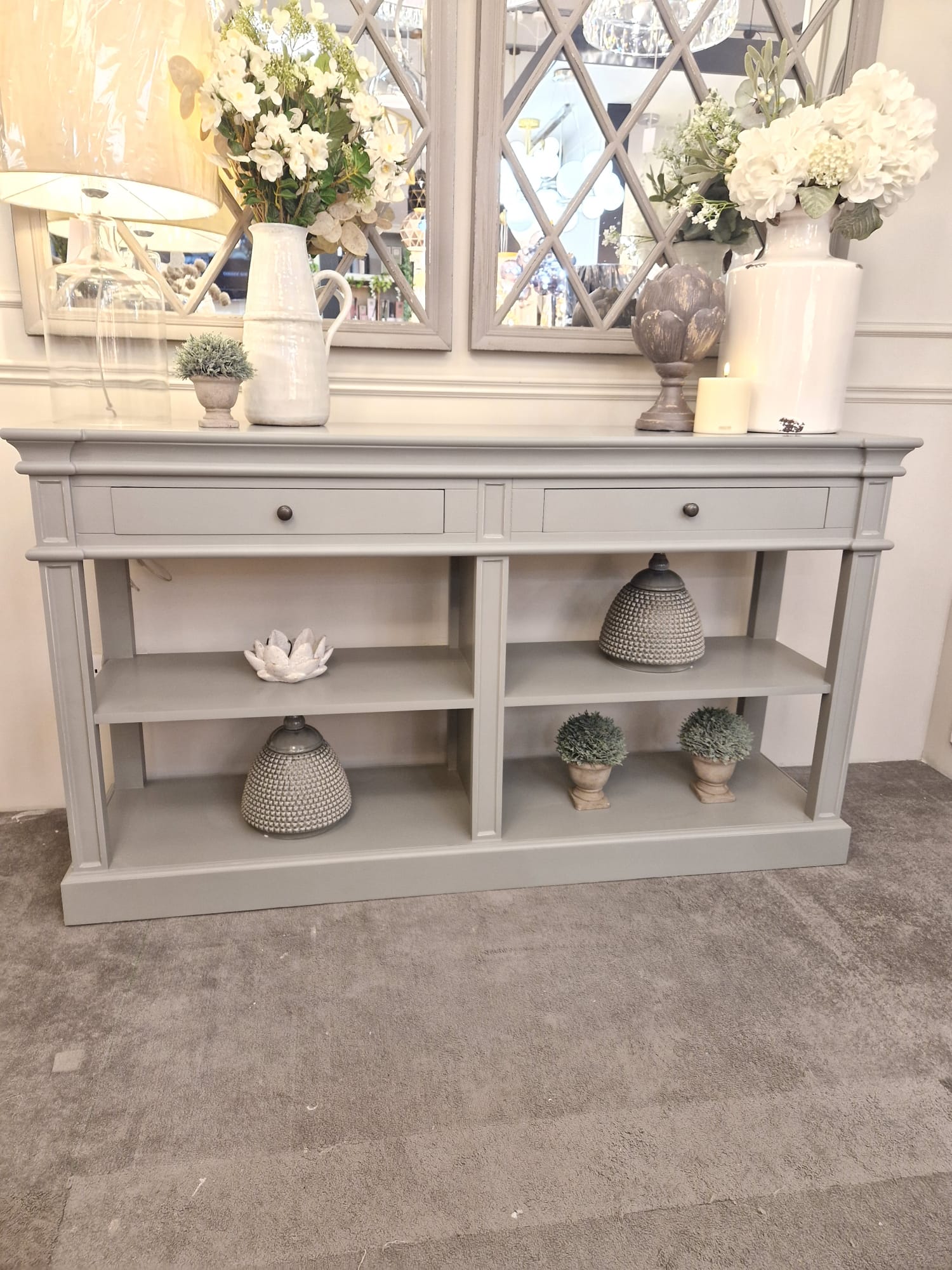 Wesley Shelf Buffet Console Table - White/Grey/Black - Cusack Lighting