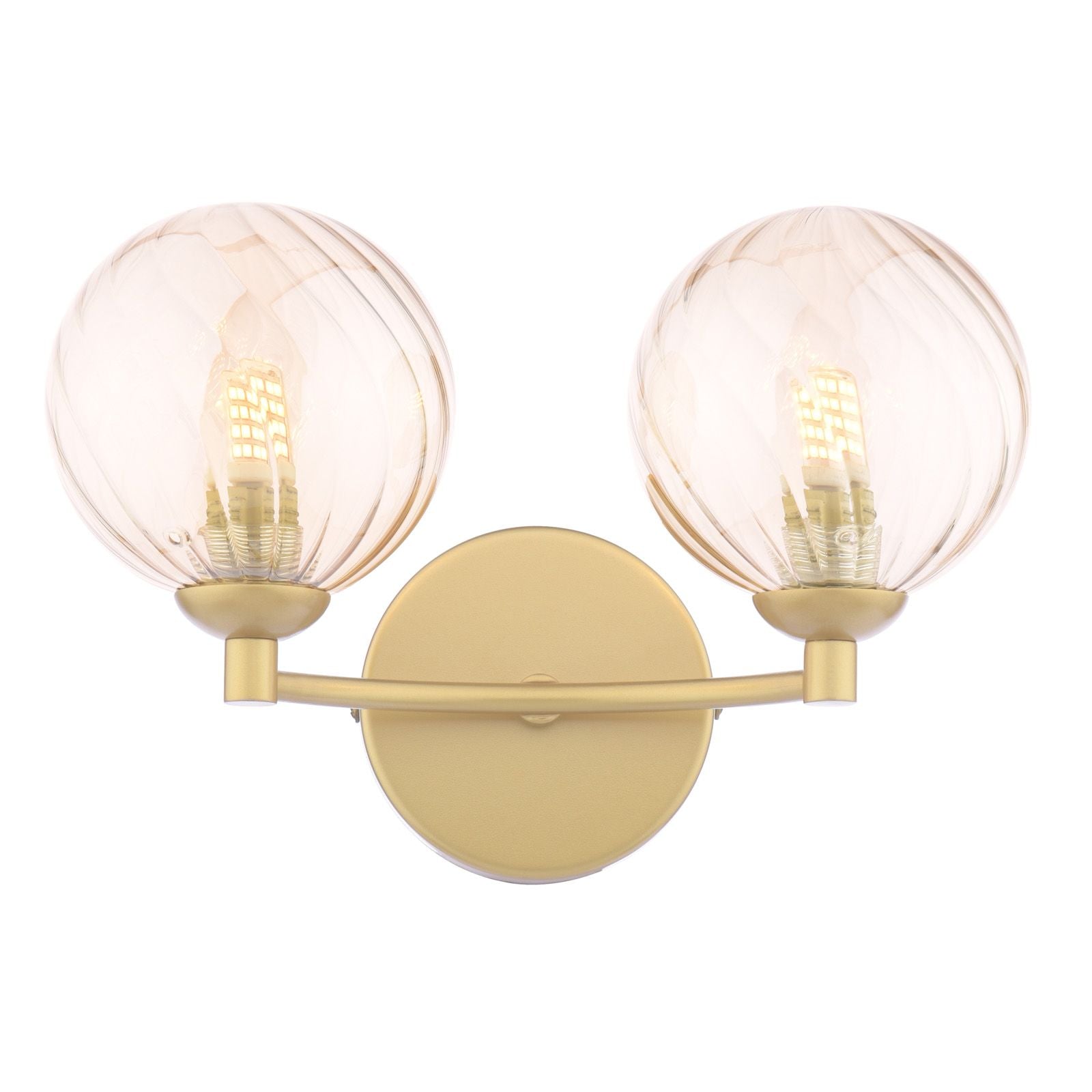 Izzy 2 Light Wall Light- Matt Gold With Twisted Amber Glass