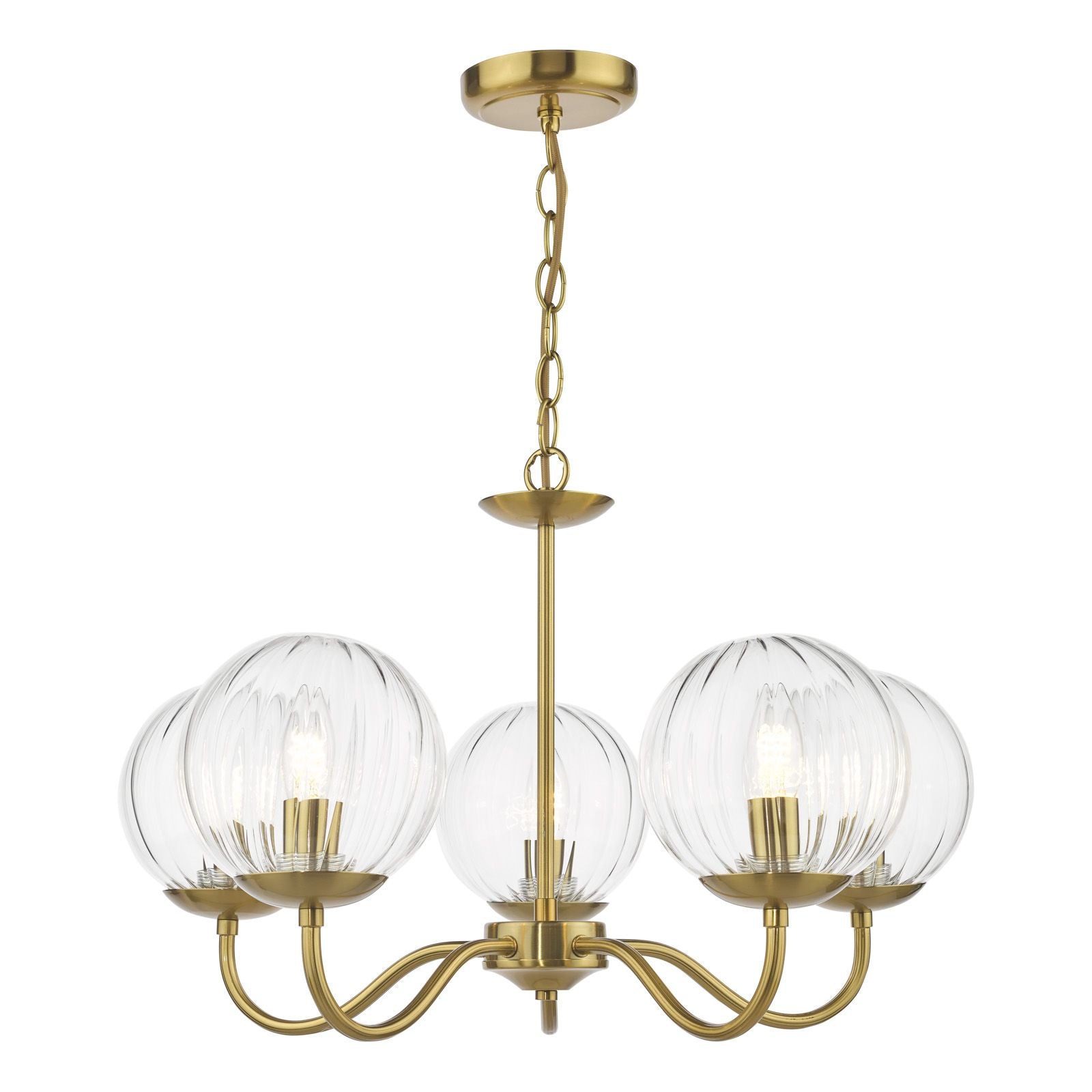 Jocelyn 5 Light Armed Pendant Light- Natural Brass and Glass