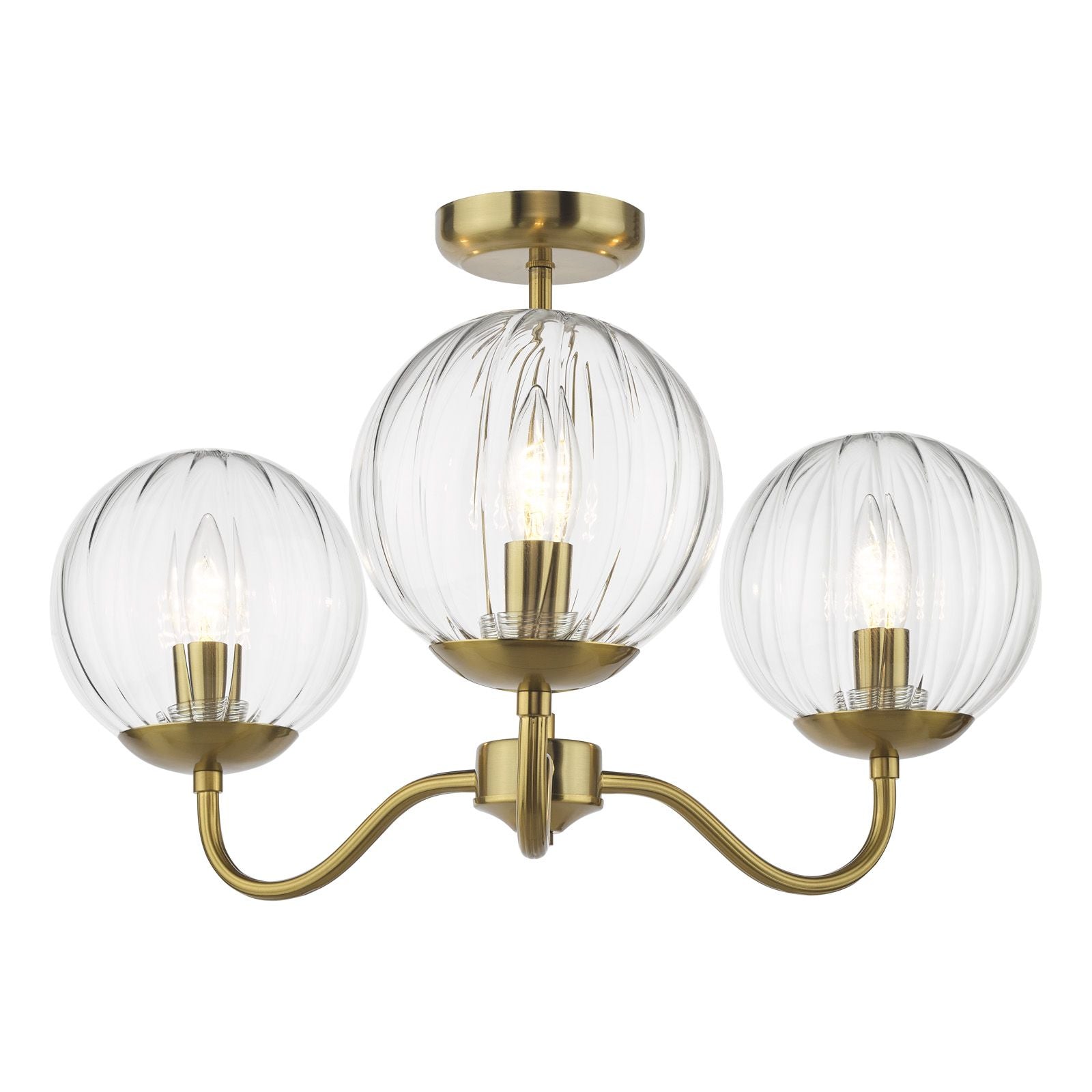 Jocelyn 3 Light Semi-Flush Ceiling Light- Natural Brass and Glass
