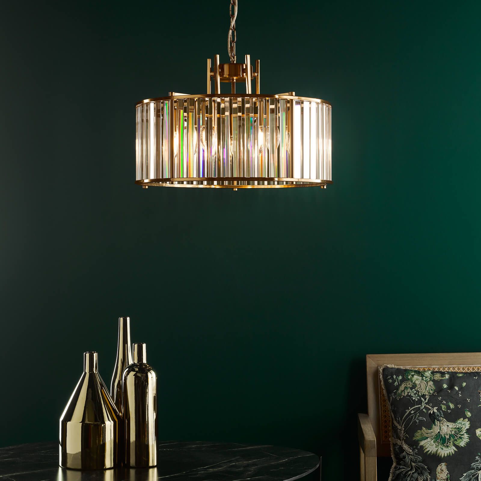 Kiran 5Lt Crystal Ceiling Light - Natural Brass / Satin Black