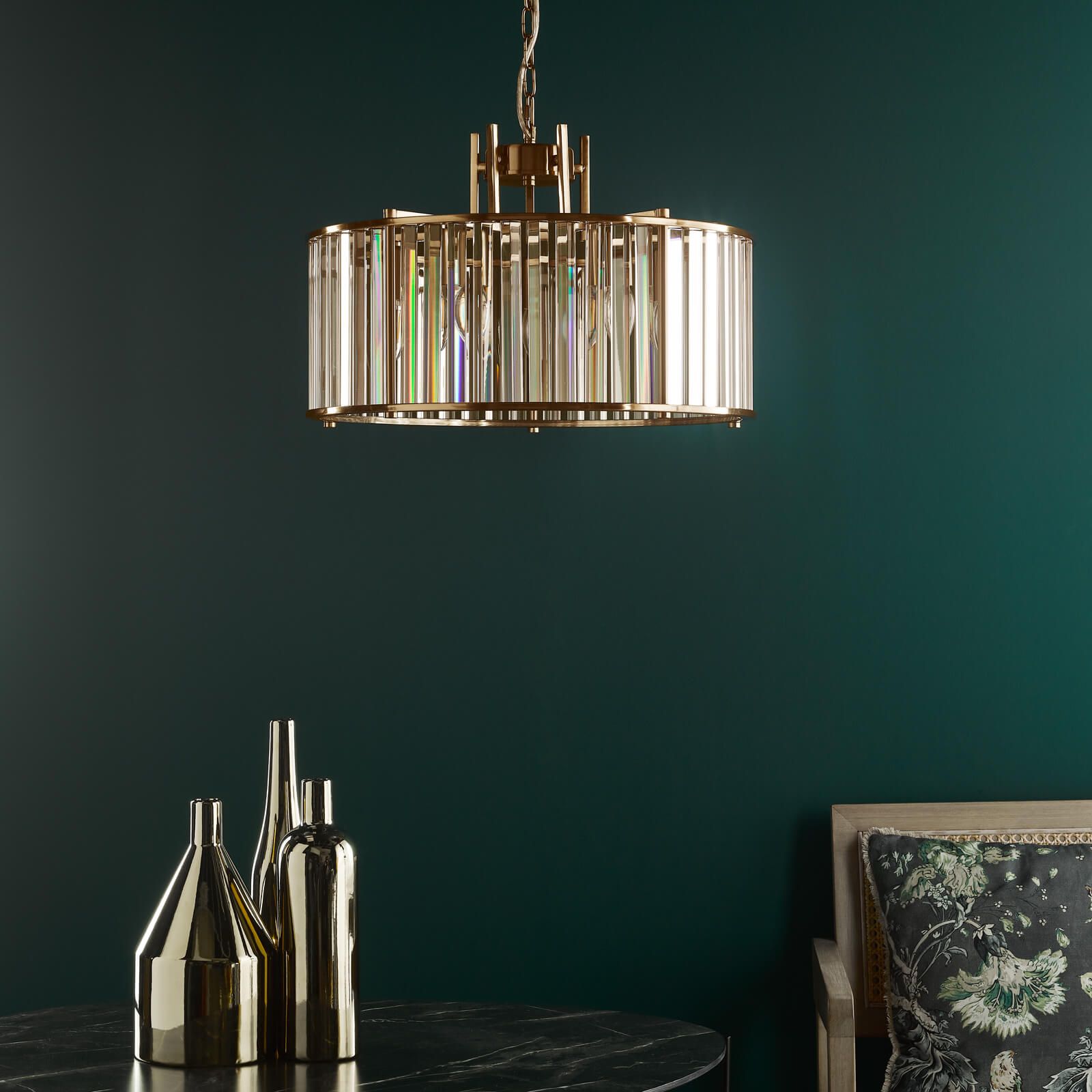 Kiran 5Lt Crystal Ceiling Light - Natural Brass / Satin Black