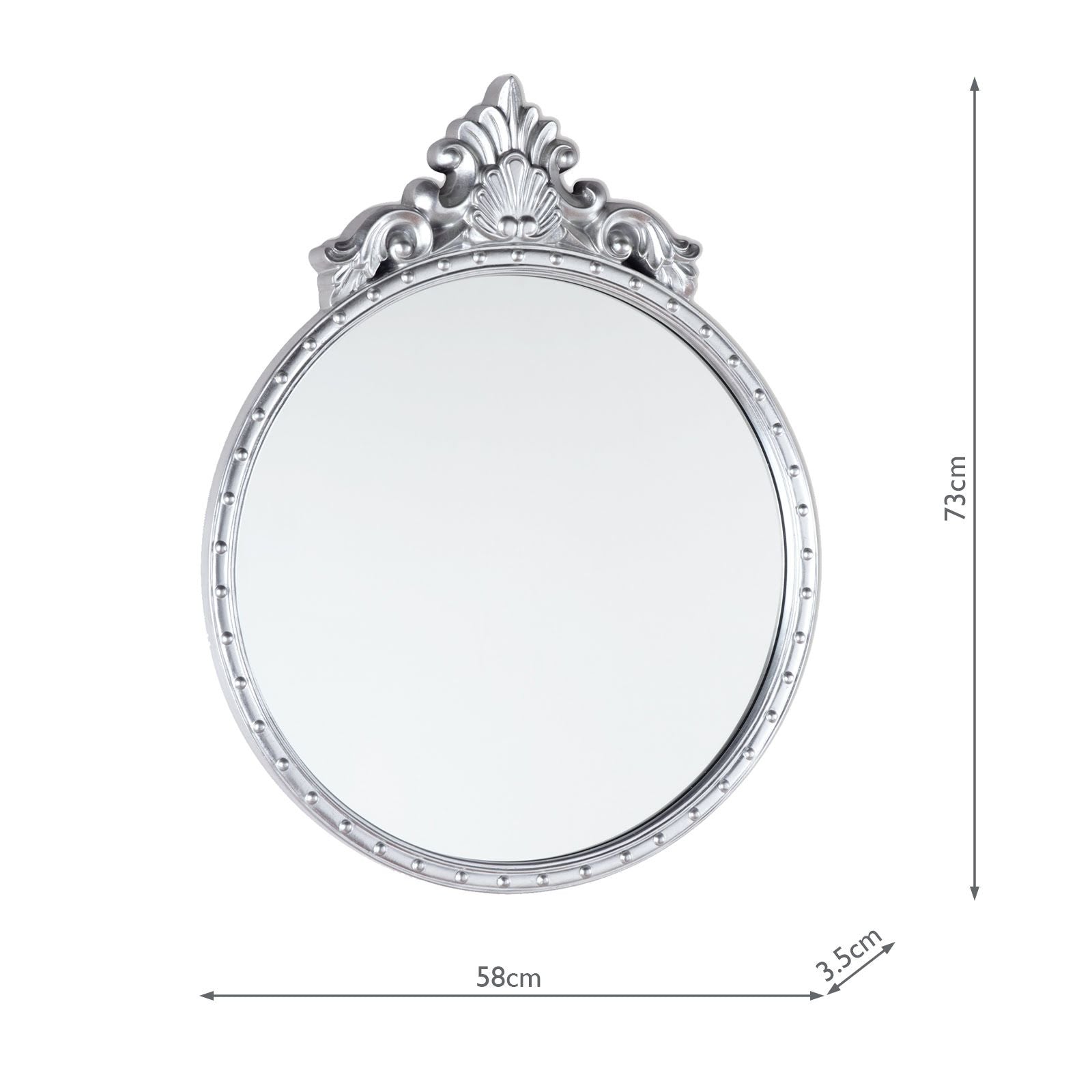 Overton Ornate Round Mirror - Silver or Champagne Frame