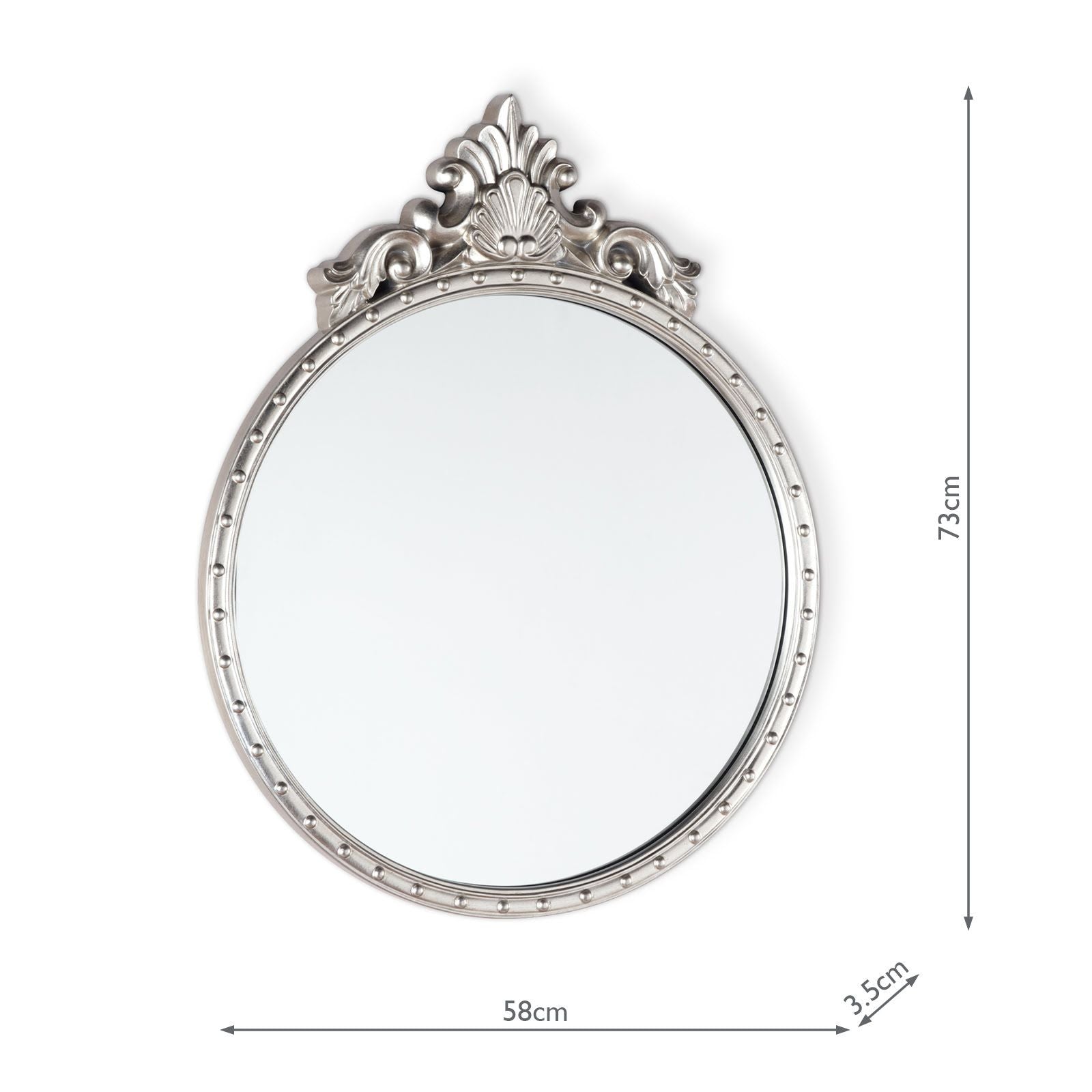 Overton Ornate Round Mirror - Silver or Champagne Frame