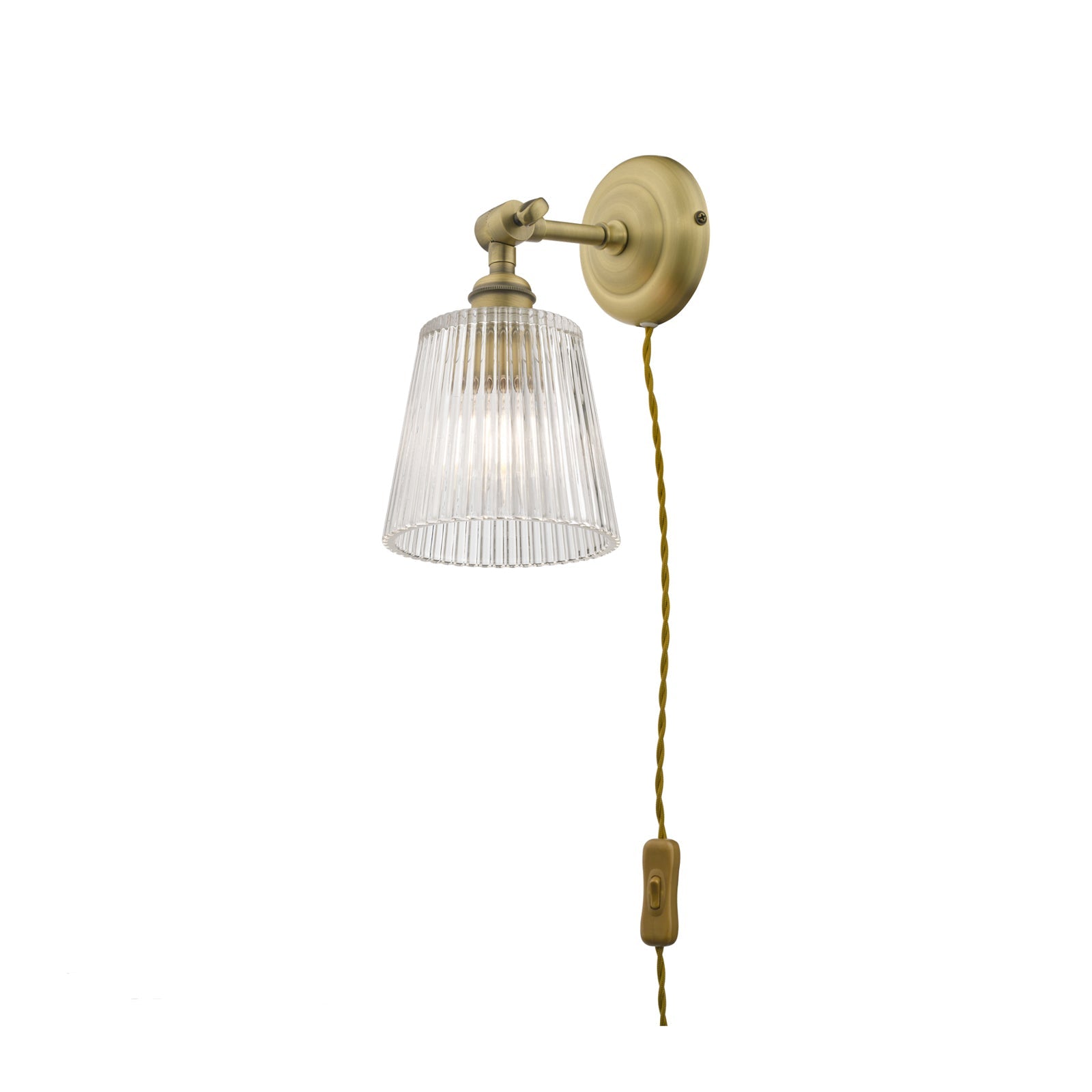 Callaghan Plugged Wall Light Polished Nickel/Antique Brass and Ribbed Glass E14