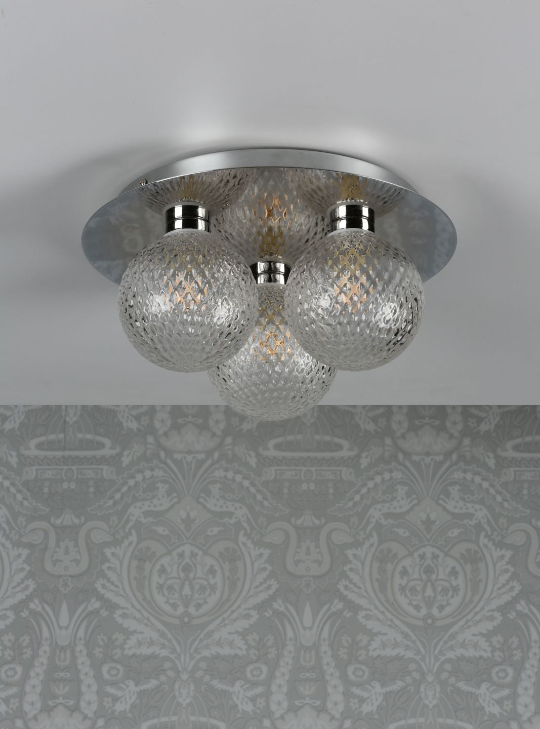 Prague 3lt Flush Bathroom Light Polished Chrome/Satin Brass Glass IP44 G9