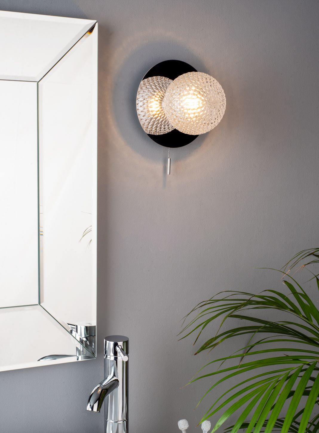 Prague Bathroom Wall Light Polished Chrome/Satin Brass Glass IP44 G9