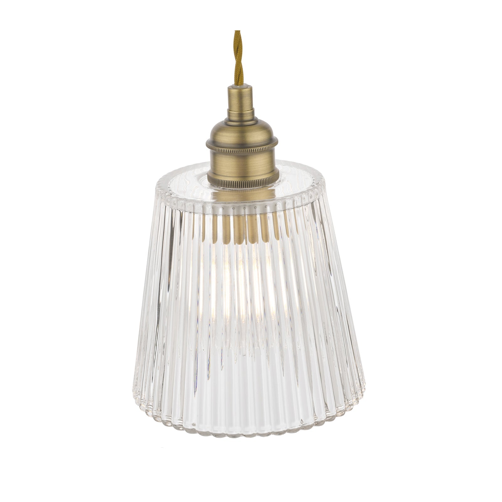 Callaghan Pendant Polished Nickel/Antique Brass and Ribbed Glass E14