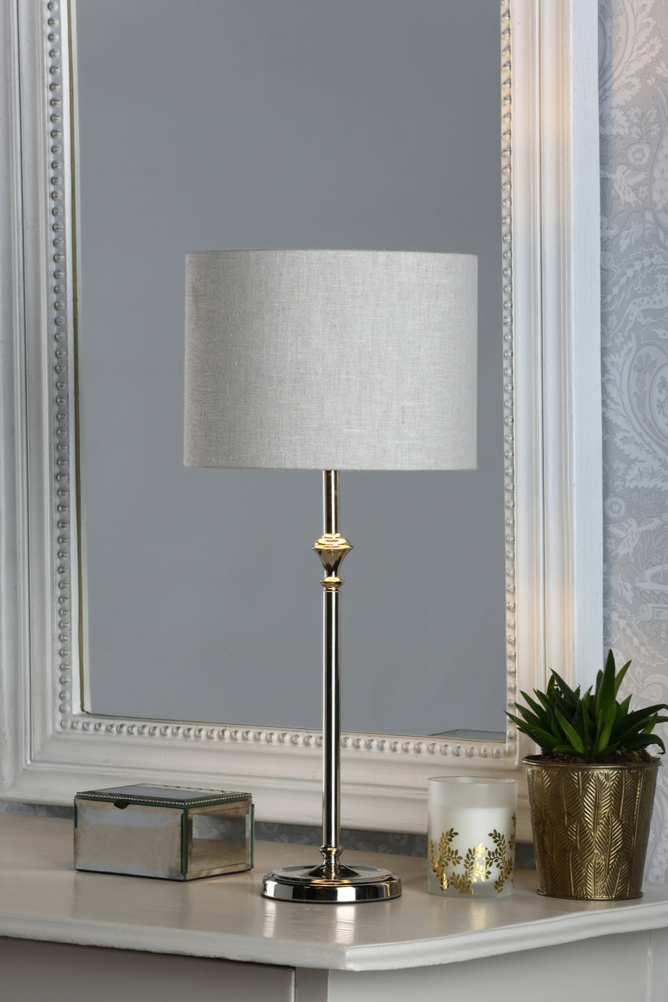 Highgrove Table Lamp Matt Antique Brass/Polished Chrome With Shade E14