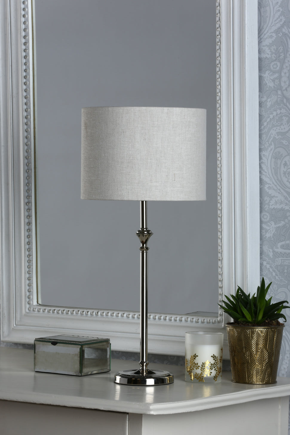 Highgrove Table Lamp Matt Antique Brass/Polished Chrome With Shade E14