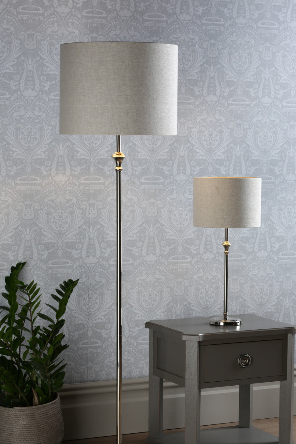 Highgrove Table Lamp Matt Antique Brass/Polished Chrome With Shade E14