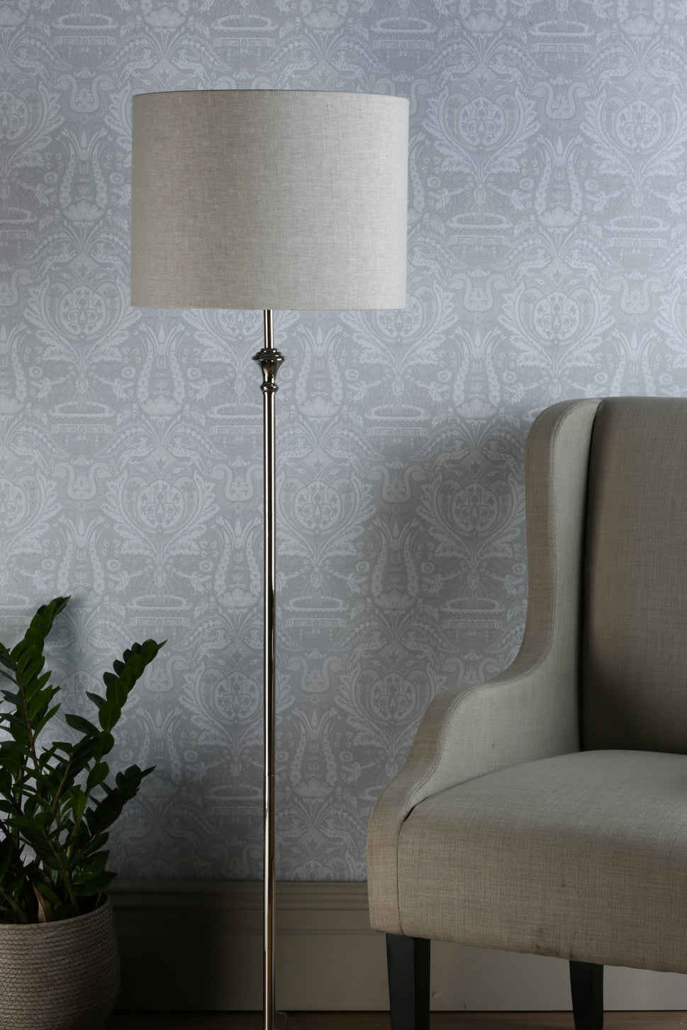 Highgrove Floor Lamp Matt Antique Brass/Polished Chrome With Shade E27