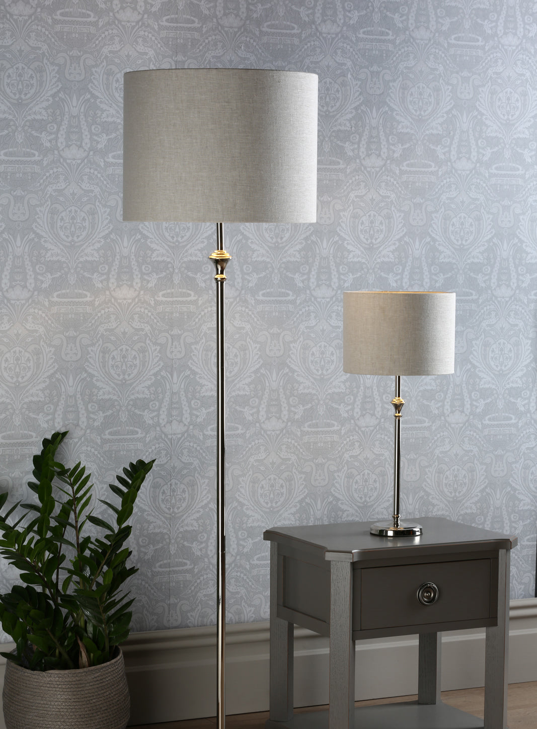 Highgrove Floor Lamp Matt Antique Brass/Polished Chrome With Shade E27