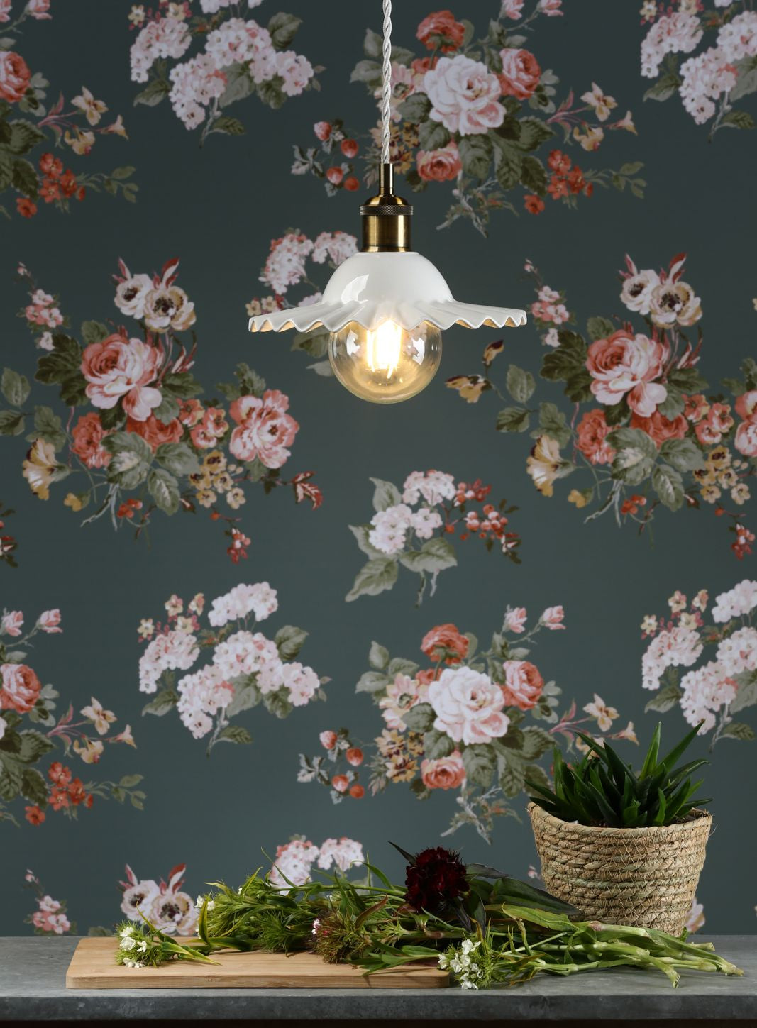 Beca Small/ Large Pendant White Ceramic Antique Brass