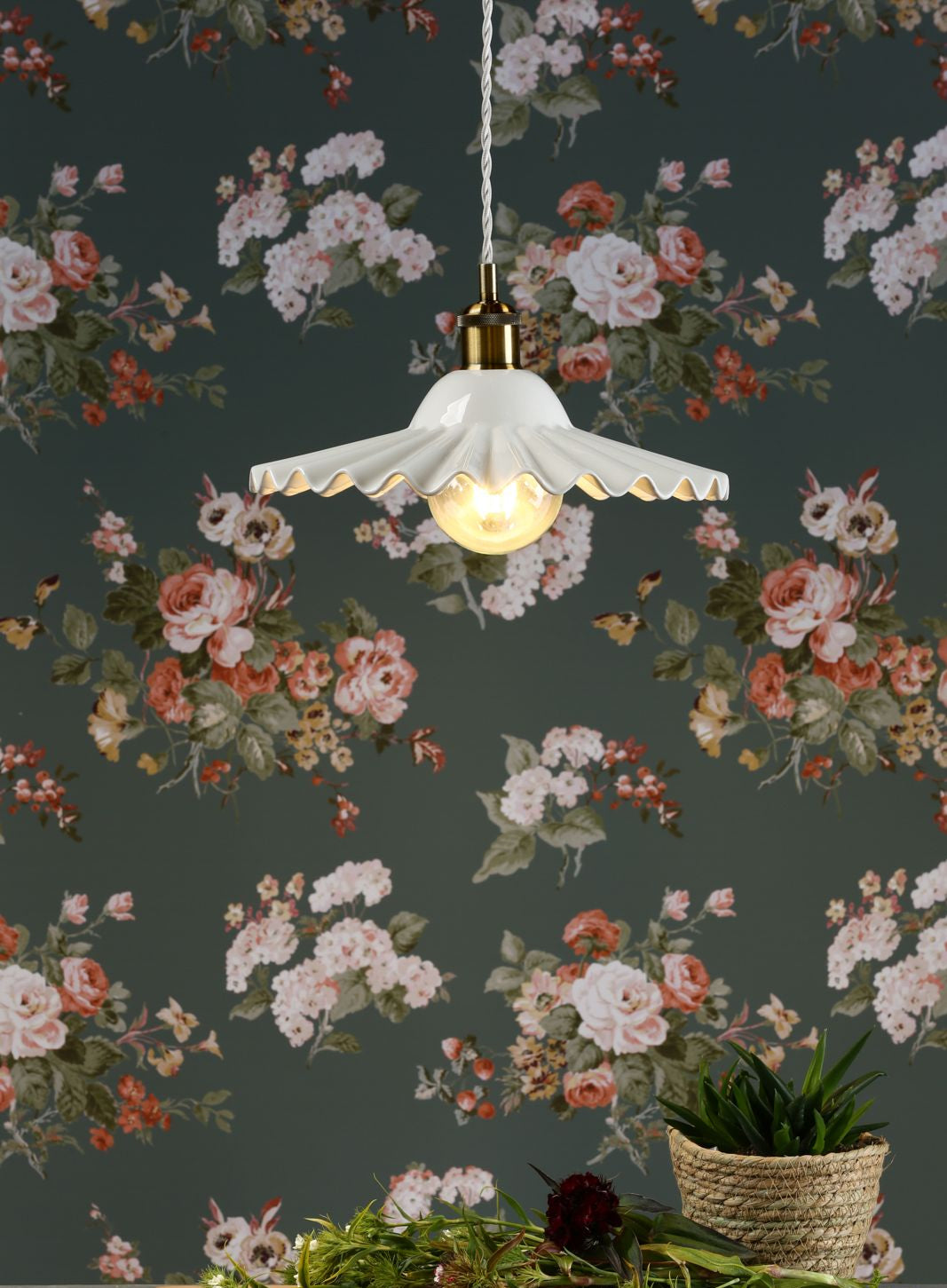 Beca Small/ Large Pendant White Ceramic Antique Brass