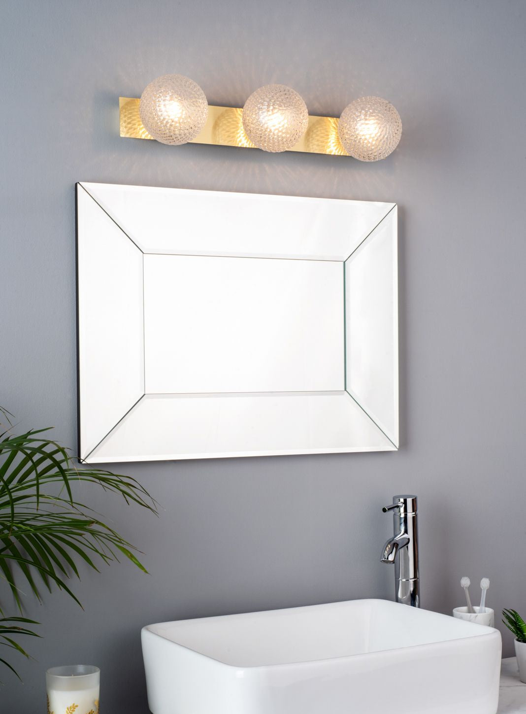 Prague 3lt Bathroom Wall Light Polished Chrome/Satin Brass Glass IP44 G9